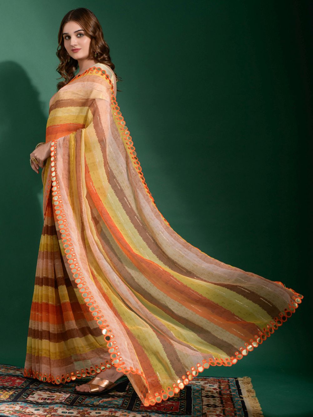 Linda Yellow Multi-color Chiffon Printed One Minute Saree