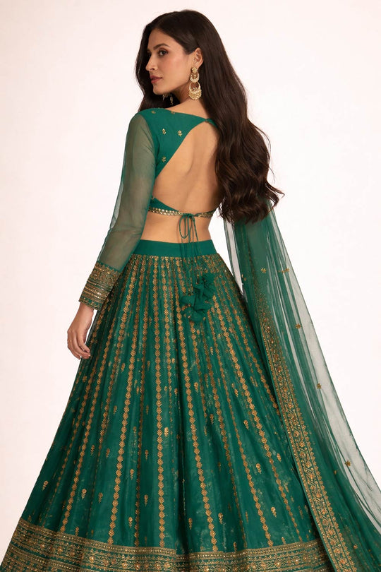 Jenna Green Zari Embroidered Organza Wedding Lehenga Saree