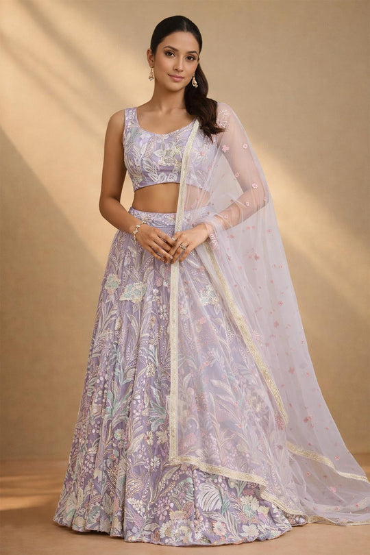Lilly Lavender Sequin Embroidered Net Lehenga Saree