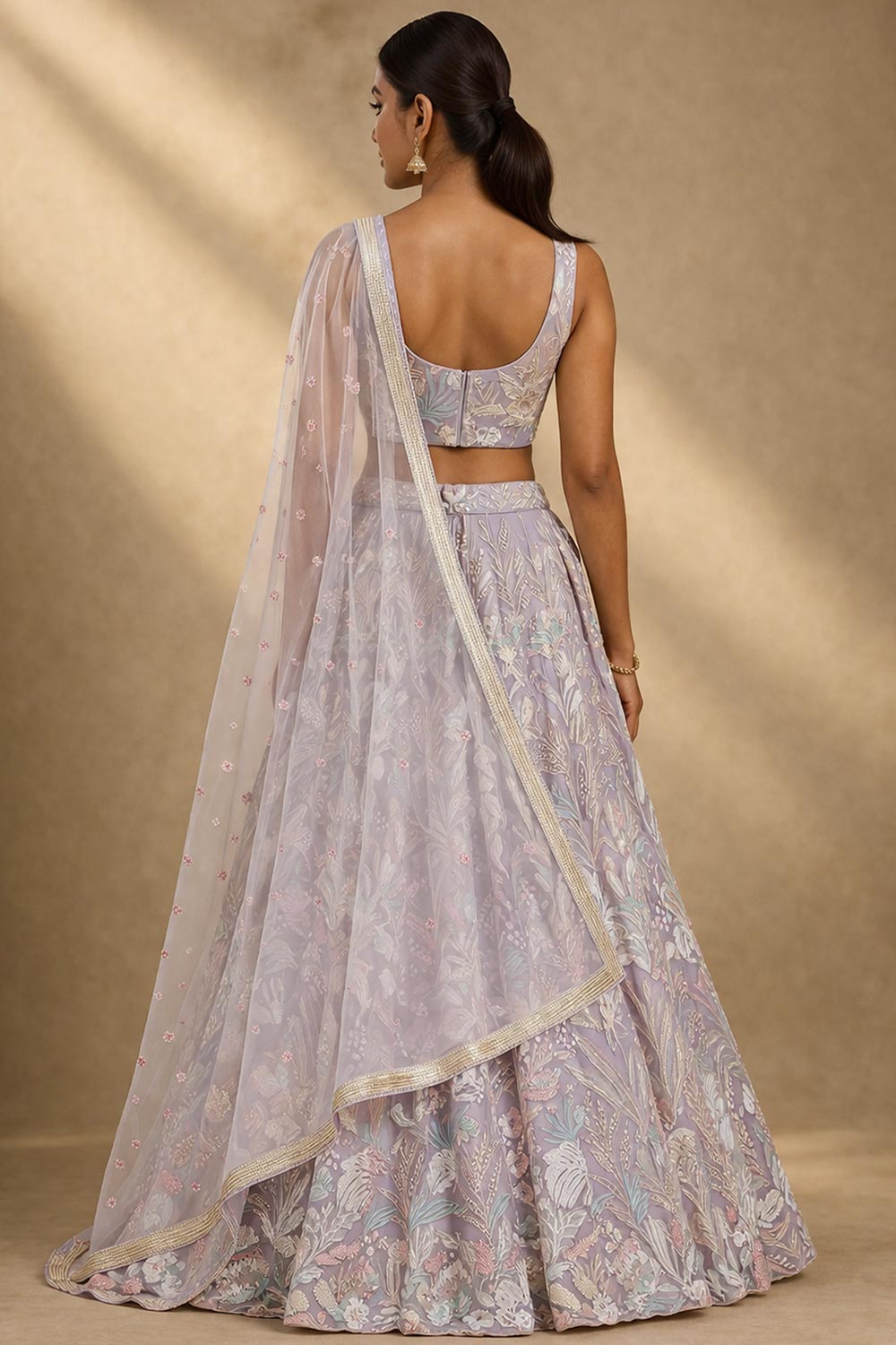 Lilly Lavender Sequin Embroidered Net Lehenga Saree