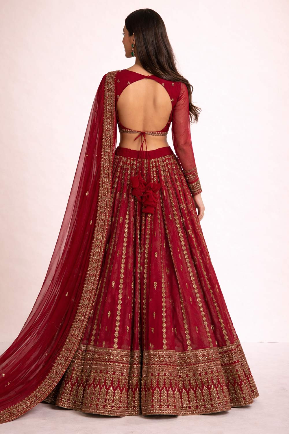 Laila Red Zari Embroidered Organza Wedding Lehenga Saree