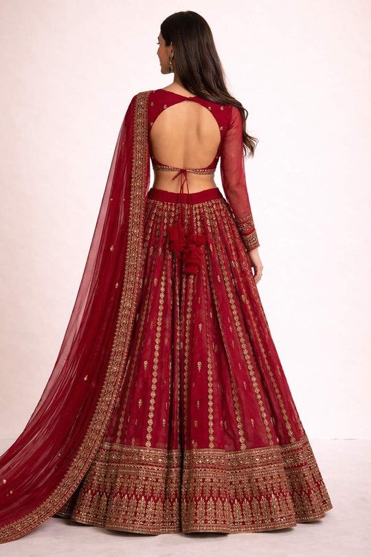 Laila Red Zari Embroidered Organza Wedding Lehenga Saree