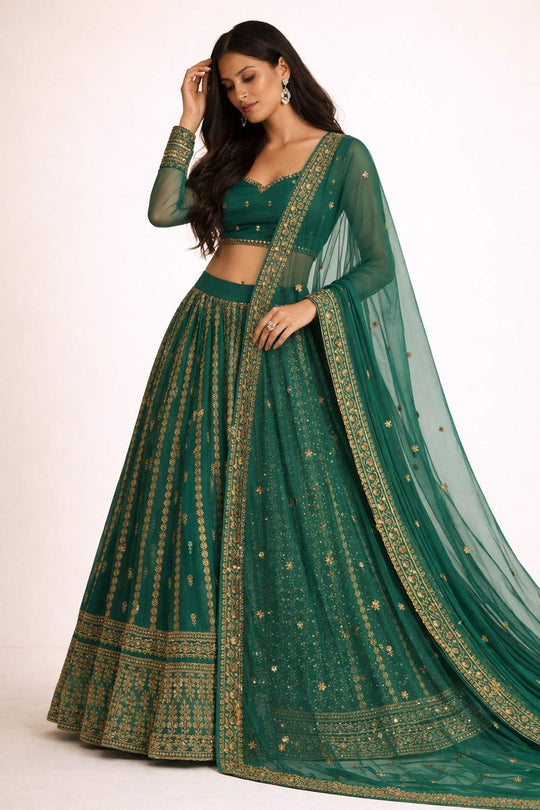 Jenna Green Zari Embroidered Organza Wedding Lehenga Saree