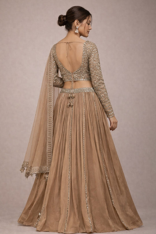 Zainab Beige Sequin Embroidered Georgette Lehenga Saree