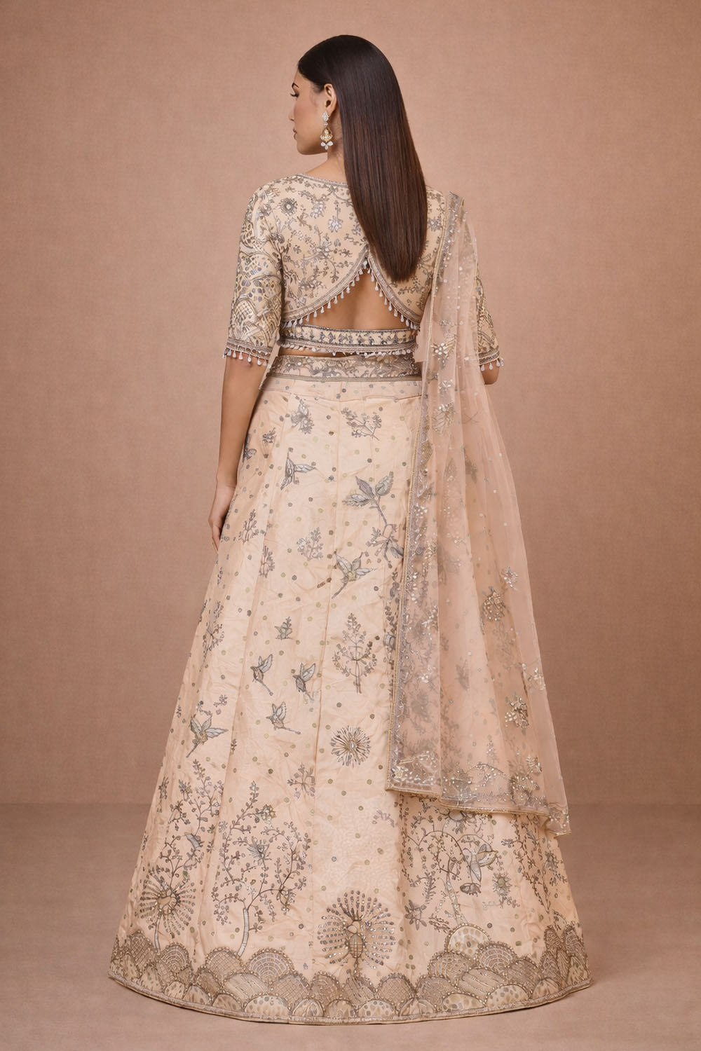 Cia Cream Floral Art Silk Ready To Wear Lehenga Saree