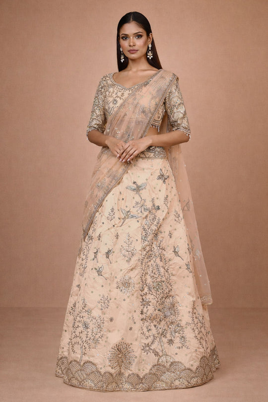 Cia Cream Floral Art Silk Ready To Wear Lehenga Saree