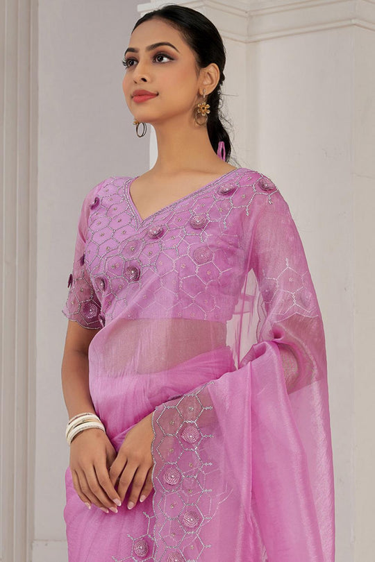Keri Pink Organza With Embellished Border Ready to Wear Saree