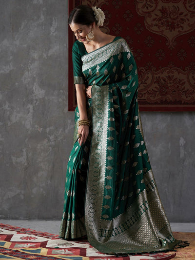 Mahi Emerald Green Silk Printed One Minute Saree