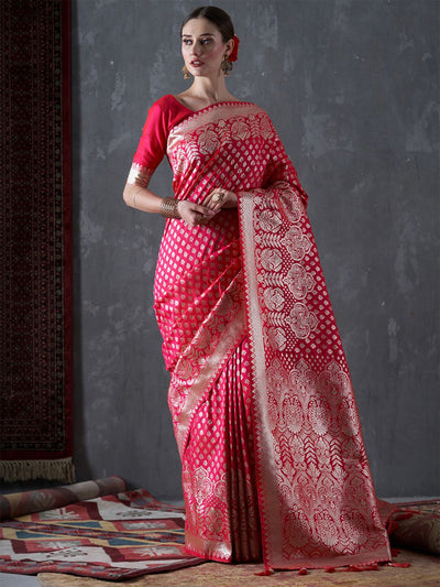 Mahi Pink Silk Printed One Minute Saree