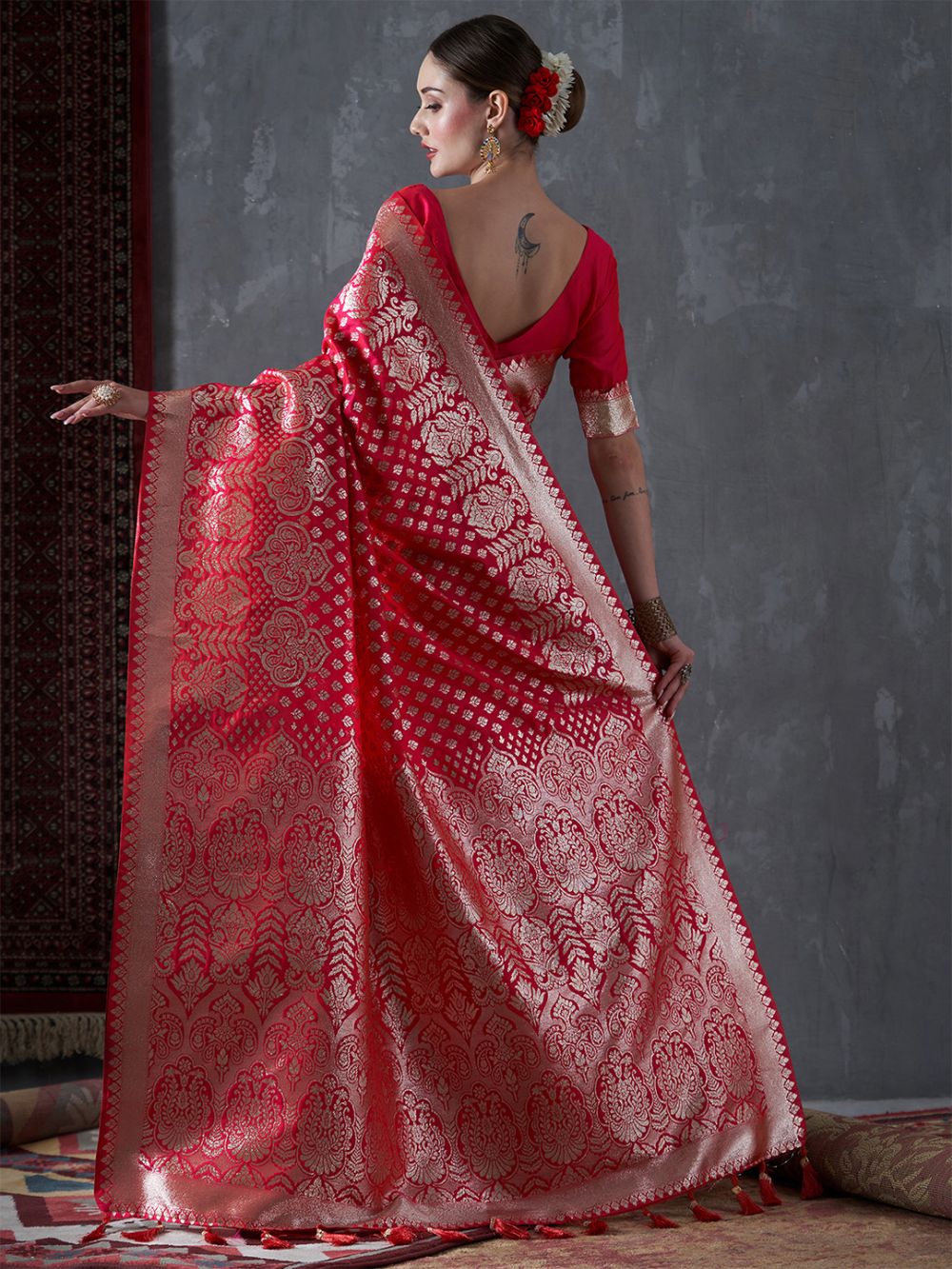 Mahi Pink Silk Printed One Minute Saree