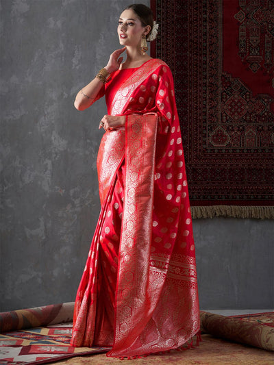 Misha Red Silk Printed One Minute Saree