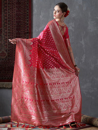 Mahi Pink & Gold Silk Printed One Minute Saree