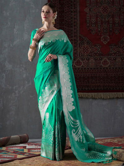 Mahi Turquoise Silk Border One Minute Saree