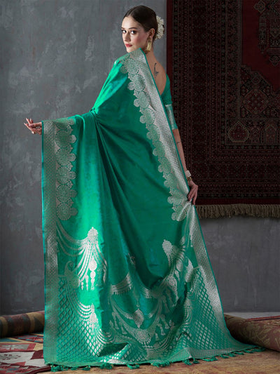 Mahi Turquoise Silk Border One Minute Saree