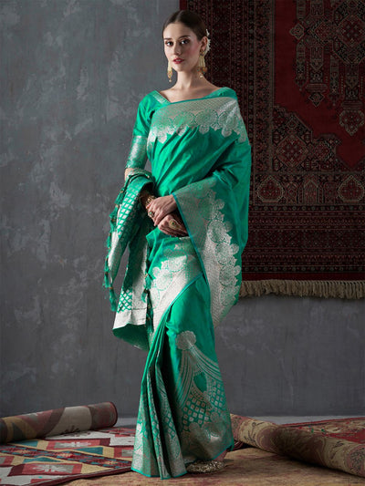 Mahi Turquoise Silk Border One Minute Saree