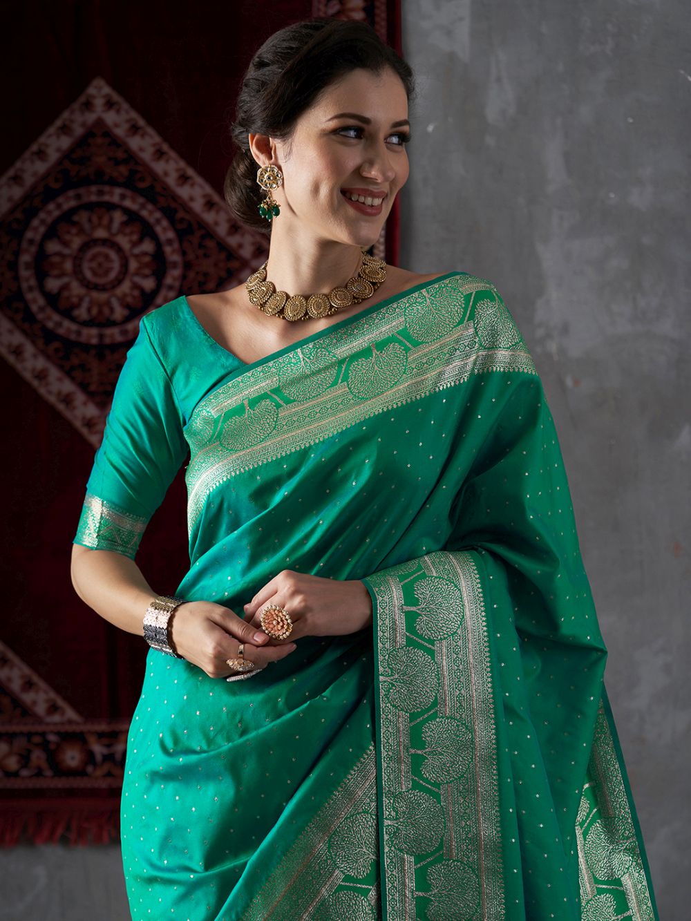 Maya Turquoise Silk Printed One Minute Saree