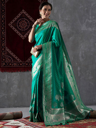 Maya Turquoise Silk Printed One Minute Saree