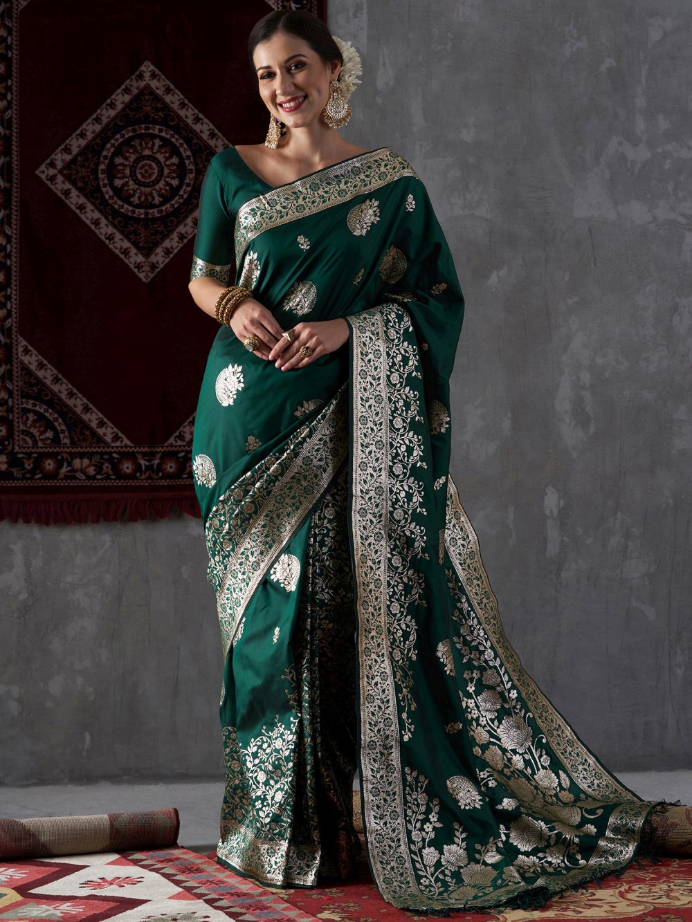 Misha Green Silk Printed One Minute Saree