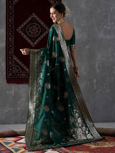 Misha Green Silk Printed One Minute Saree