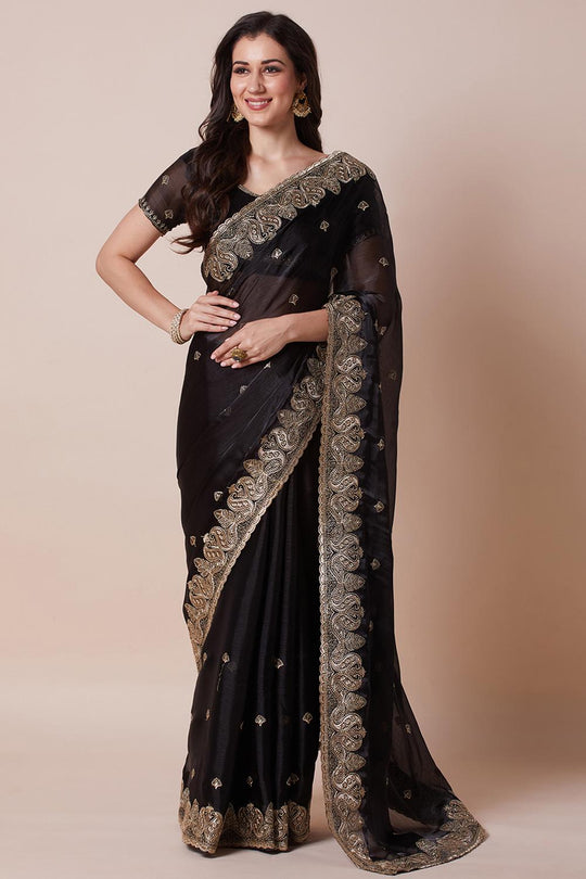 Yuli Black Organza Zari Embroidered Ready to Wear Saree