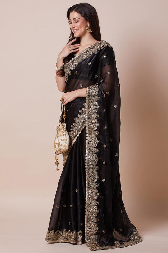 Yuli Black Organza Zari Embroidered Ready to Wear Saree