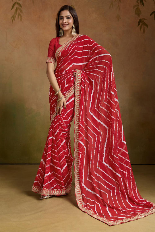Buy Mayuri Red Georgette Striped Ready to Wear One Minute Saree