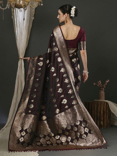 Cheri Brown Silk Printed One Minute Saree