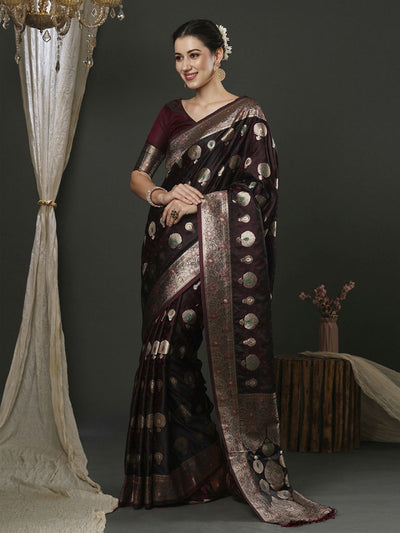Cheri Brown Silk Printed One Minute Saree