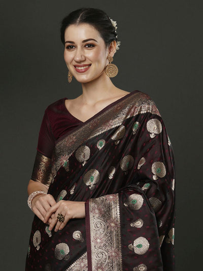 Cheri Brown Silk Printed One Minute Saree