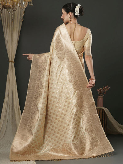 Milan Beige & Gold Silk Printed One Minute Saree