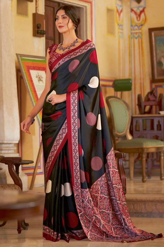 Anu Black Crepe Polka Dots Ready To Wear One Minute Saree