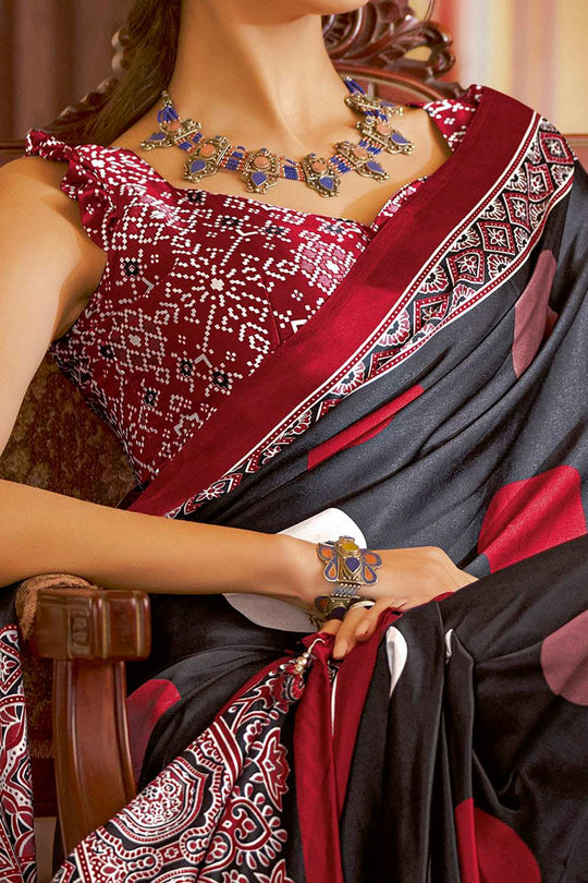 Anu Black Crepe Polka Dots Ready To Wear One Minute Saree