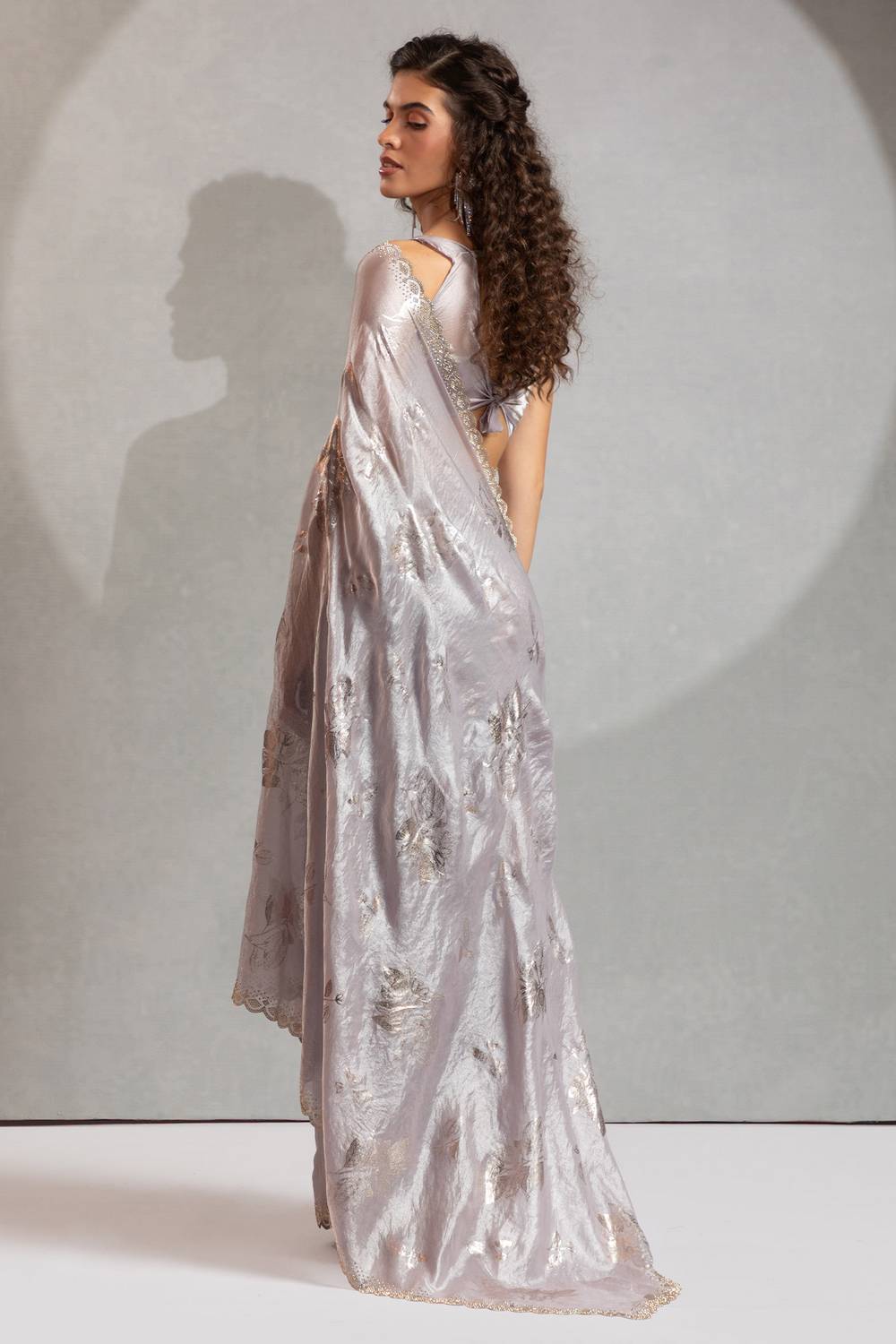 Shelley Grey Satin Silk Beads & Stone Embellished Ready to Wear One Minute Saree