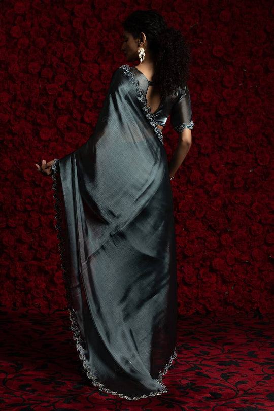 Alina Grey Tissue Saree with Embellished Border Ready to Wear One Minute Saree