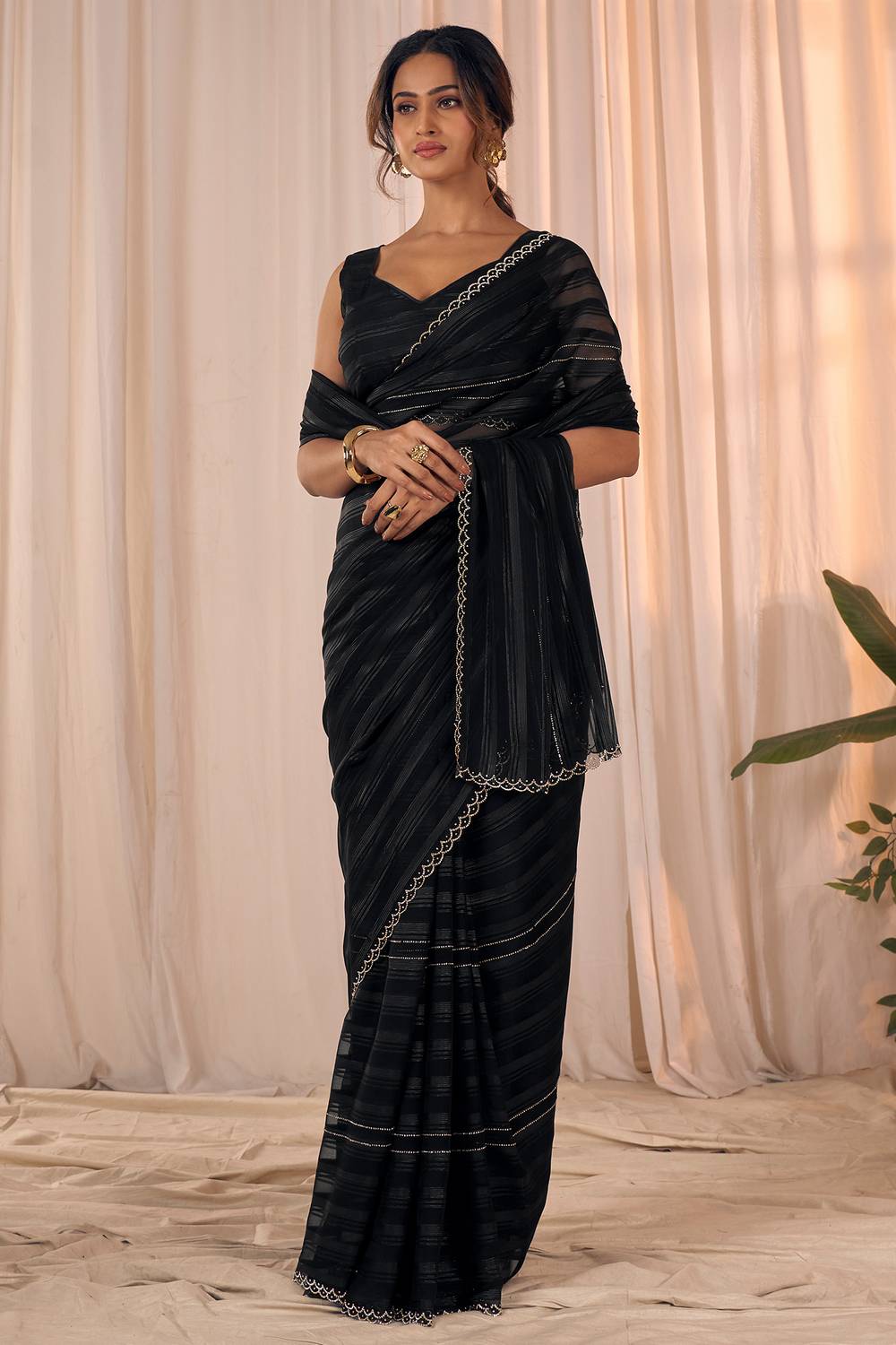 Demi Black Georgette Saree with Border Work Ready to Wear One Minute Saree