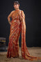 Aura Rust Orange Satin Silk Foil Work Ready to Wear Saree