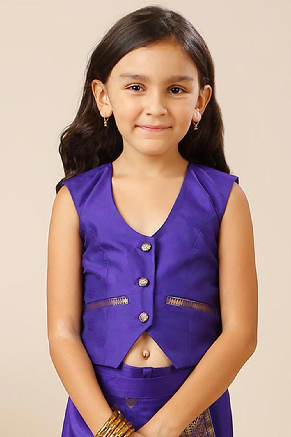 Afra Navy Blue Moss Weave Ethnic Vest Top For Kids & Tweens