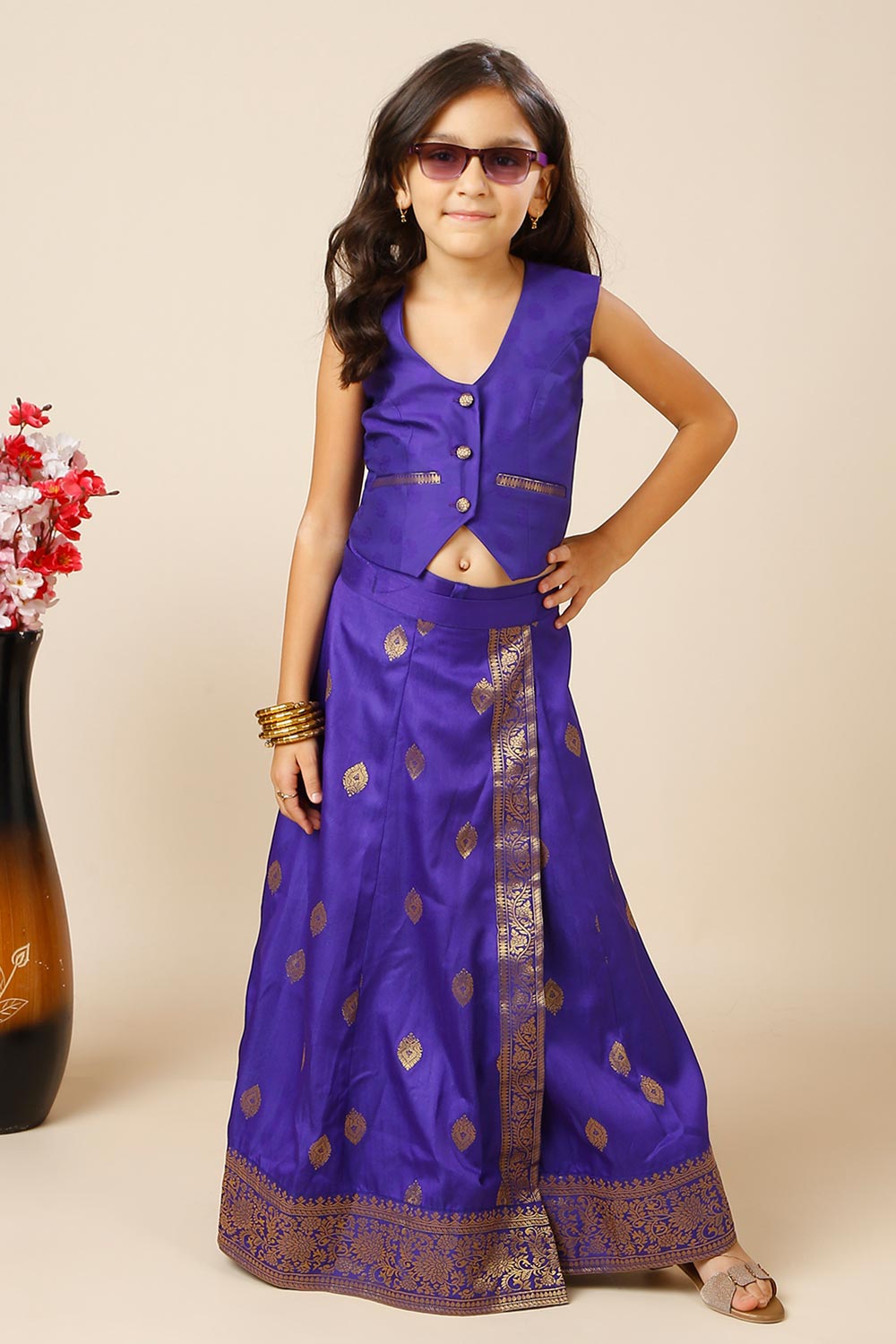 Afra Navy Blue Moss Weave Ethnic Vest Top For Kids & Tweens