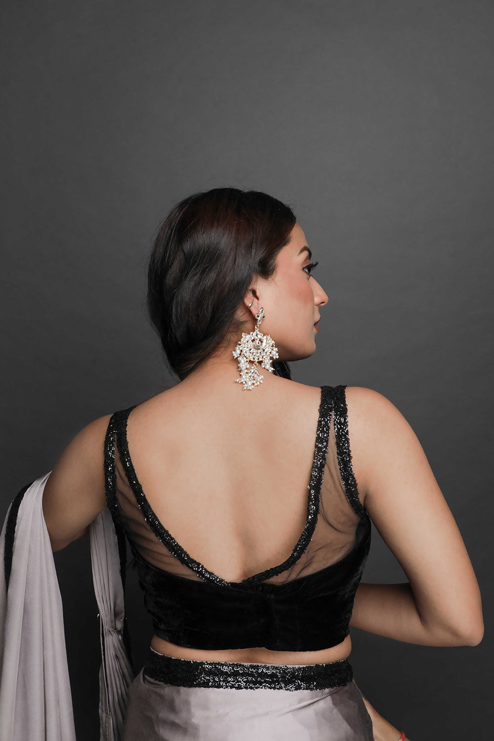 Shop Kendra Black Velvet Net Sequins Blouse at best offer at our  Store - One Minute Saree