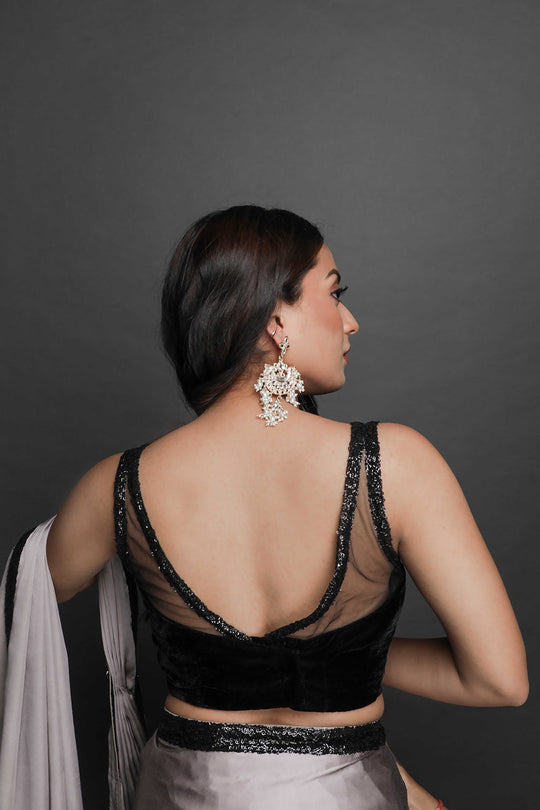 Shop Kendra Black Velvet Net Sequins Blouse at best offer at our  Store - One Minute Saree