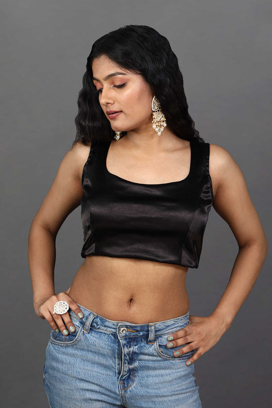 Buy Betty Black Satin Stretch Adjustable Size Sleeveless Blouse Online
