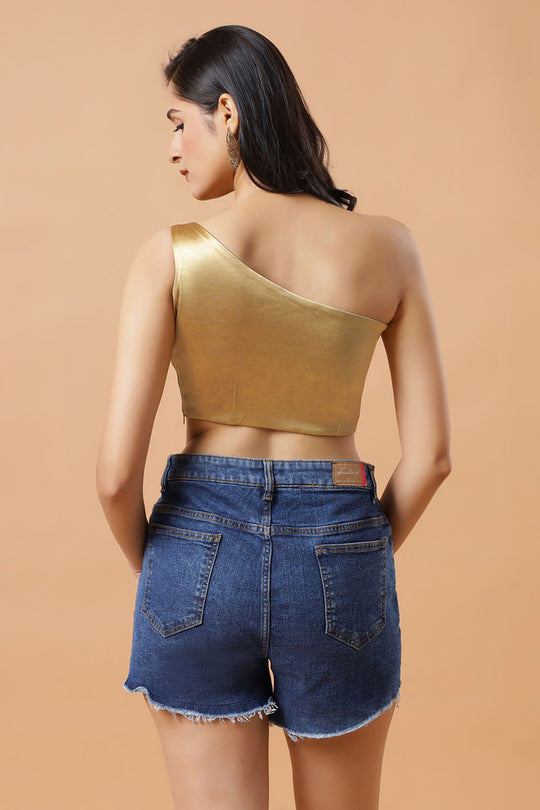 Giana Gold One Shoulder Satin Stretch Blouse