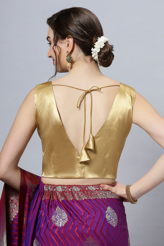 Amiya Gold Satin Comfort Stretch V Neck Sleeveless Blouse