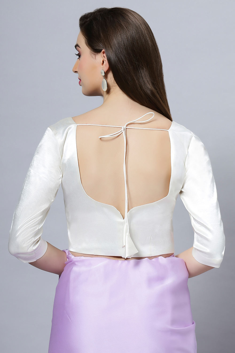 Tula Off-White Satin Comfort Stretch Sweetheart Neck Elbow Sleeve Blouse