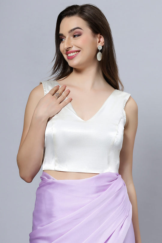 Ana Off-White Satin Comfort Stretch Deep V Sleeveless Blouse with Bow