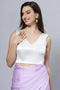 Ana Off-White Satin Comfort Stretch Deep V Sleeveless Blouse with Bow