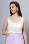Reema Off-White Satin Comfort Stretch Deep U Adjustable Tie Back Blouse