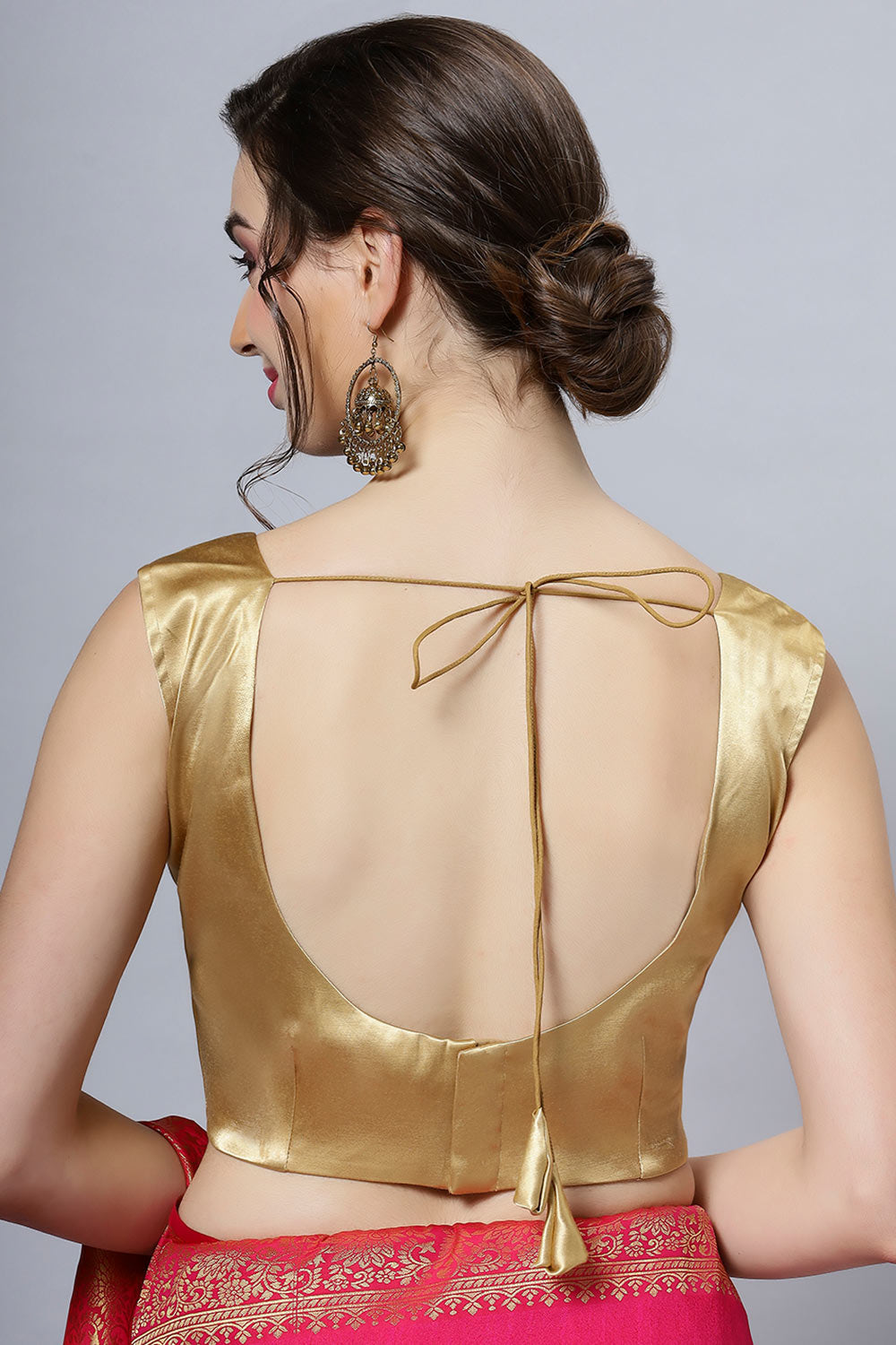 Nora Gold Satin Comfort Stretch Deep U Sleeveless Blouse