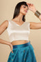 Amiya Off White Satin Comfort Stretch V Neck Sleeveless Blouse