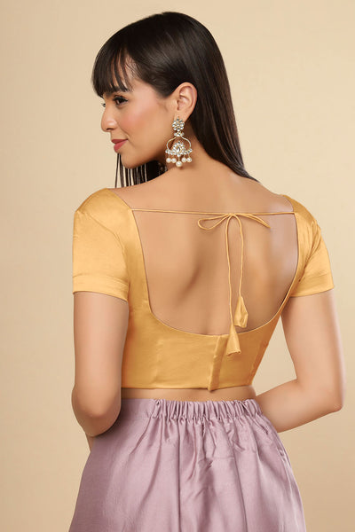 Deira Gold Satin Comfort Stretch™ Sweetheart Neck Short Sleeve Saree Blouse